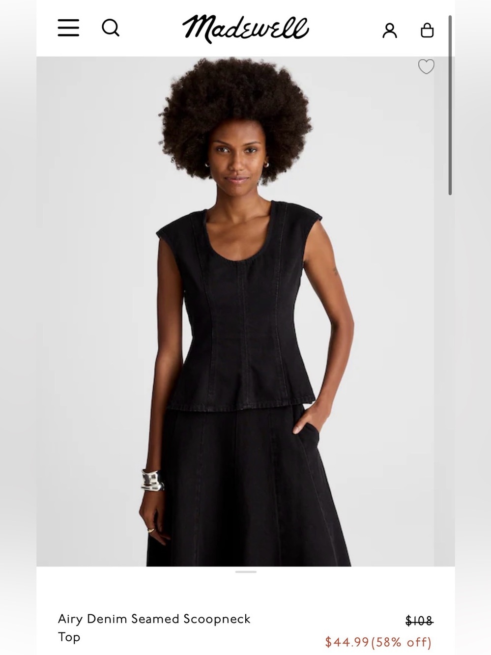 Madewell Black Denim Scoopneck Zip-Back Top